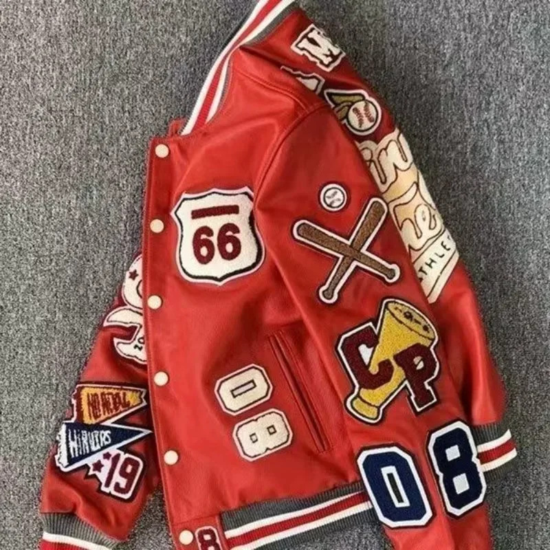 Streetwear Bomber Varsity Jackets Embroidery Pu Leather Jacket Baseball Motorcycle Coat Outerwear Winter Men Clothing Unisex