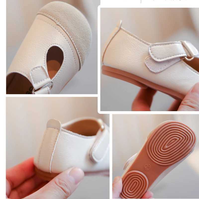 Sneakers Childrens Flat Sandals Four Seasons Beige Shallow Mouth Boys Girls Leather Shoes Dark Brown Soft Non-slip Kid Baby Single Shoes H241221