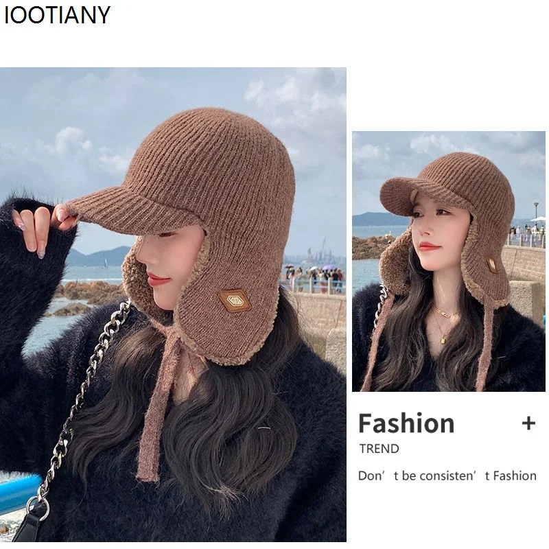 Winter plush thick warm Lei Feng hat outdoor windproof earmuffs knitted warm plush hat skiing bicycle antifreeze hat 241220