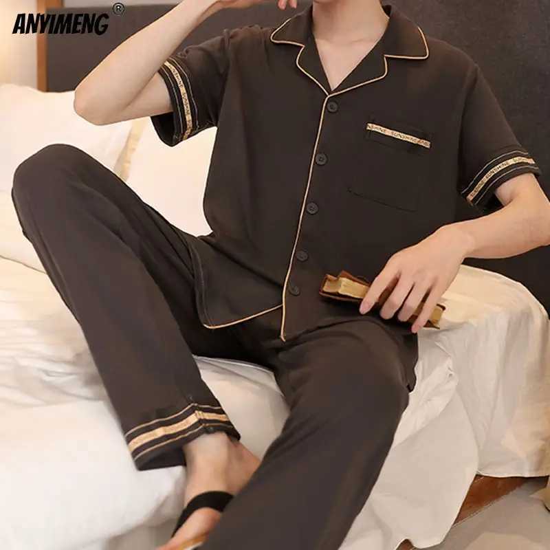 L-5XL Plus size mens summer short sleeved lapel pajamas set mens casual cotton pajamas W241221