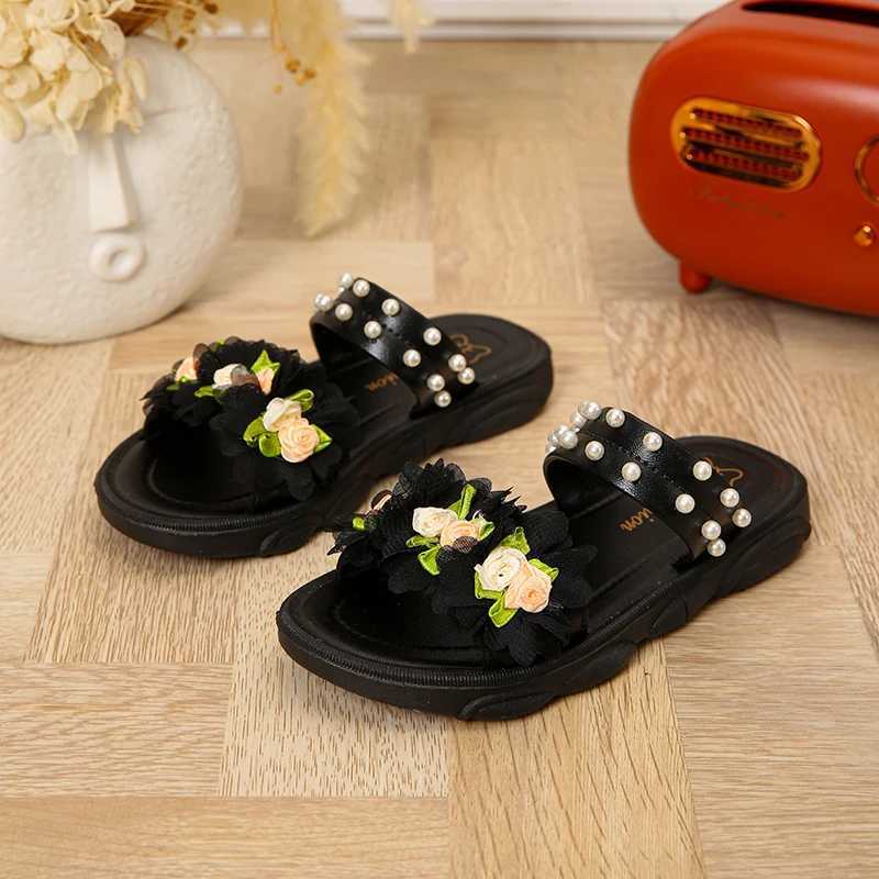 Sneakers Trendy Cute Flower Pearl Decor Open Toe Slippers For Girls Breathable Lightweight Wear-resistant Slippers For Indoor All Seas H241221