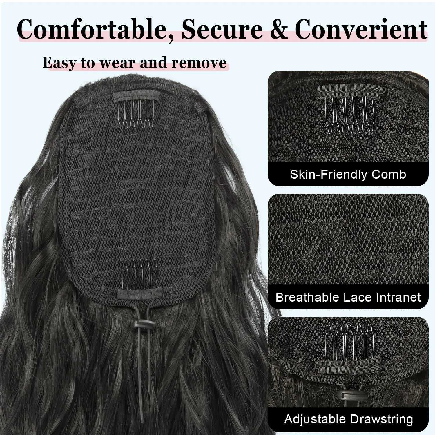Long Curly Wavy Ponytail Hair Extension For Women Drawstring Ponytail Hairpieces Synthetic Fake Horse Tail Black Blonde RedXJ241221