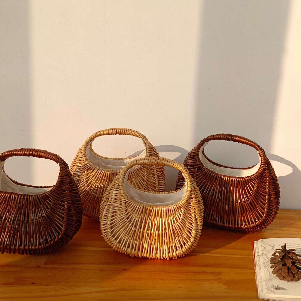 2023 New Vine Handheld Grass Vegetable Basket Woven Japanese Women's Bag
