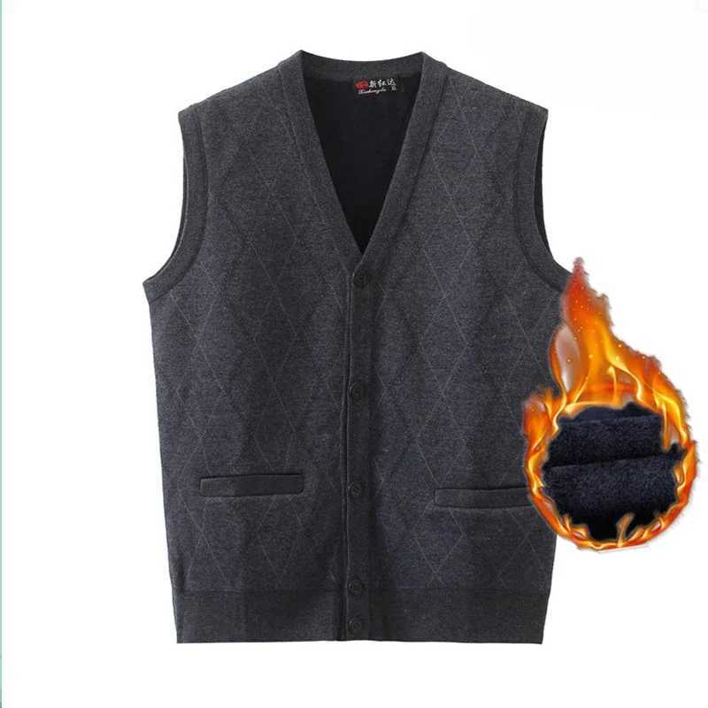 2024 Mens Autumn Winter New Plus Velvet Knitted Waistcoat Male V-neck Loose Cardigan Vest Men Sweater Sleeveless Coats A45XJ241221