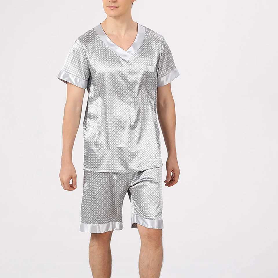 Comfortable mens pajamas simulate silk satin lightweight breathable pajamas with classic evening dress style W241221
