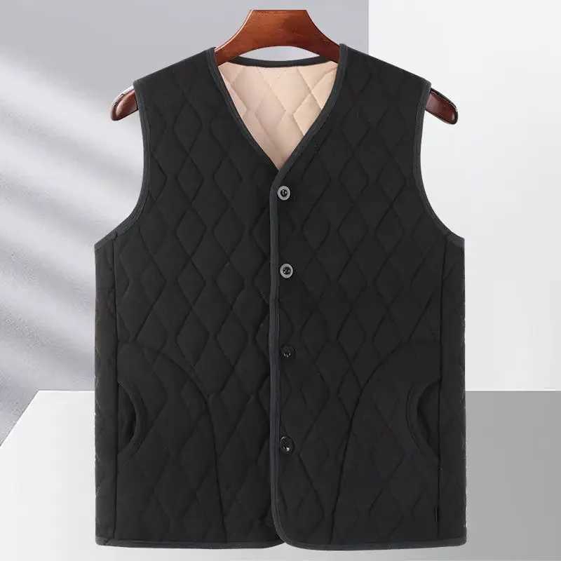 Mens Warm Vests Button Cardigans Casual Solid Plaid Jackets V Neck Windproof Single Breasted Double Sided Velvet WaistcoatXJ241221