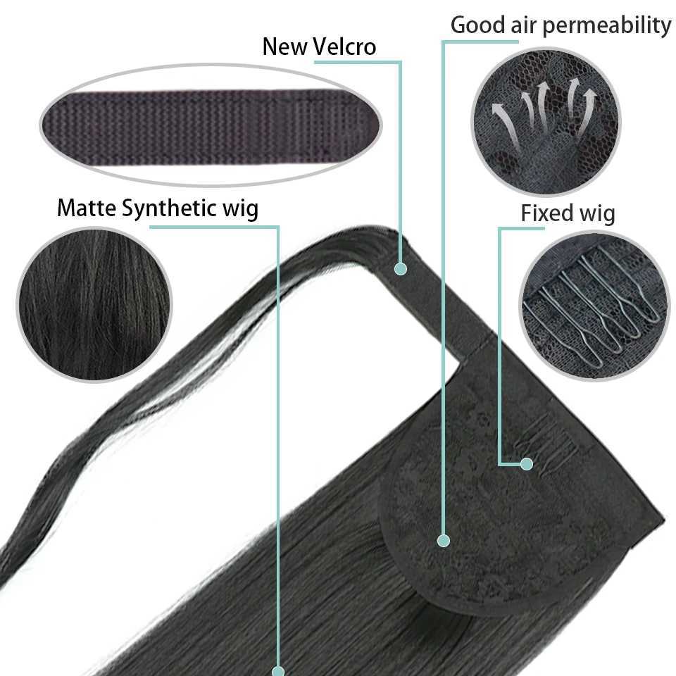 My-Diva Synthetic Long Straight Ponytail Clip In Hair Extensions 22 34 Wrap Around Heat Resistant Pony Hairpiece For WomenXJ241221