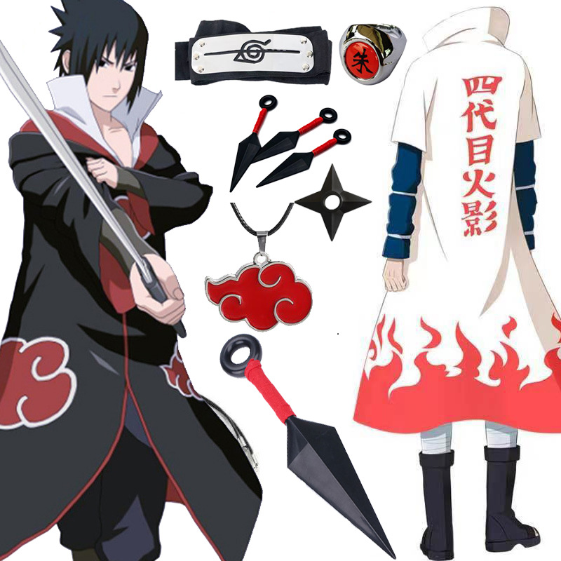 AnimeNinja Cosplay Akatsuki Cosplay Ninja Costume Uchiha Itachi Red Cloud Cloak Robe Cloak Headband Props Halloween Clothe