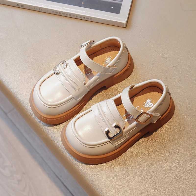 Sneakers Autumn Shoes Girls Soft Pu Leather Black Biege Concise Style Kids Flat Shoe Hook-loop 23-36 Trendy Flexiable Children Mary Janes H241221