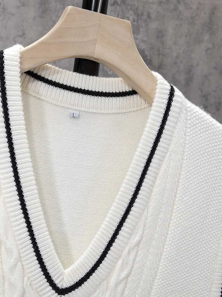 ShiSho original mens striped versatile home casual basic comfortable autumn winter warm V-neck knitted sweater vestXJ241221