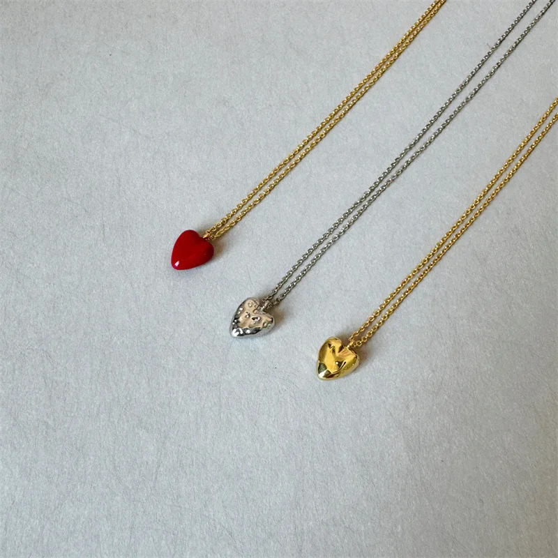 Meteoric effect heart necklaces for women red enamel heart necklaces for teenage girls cute kawaii jewelry 241220