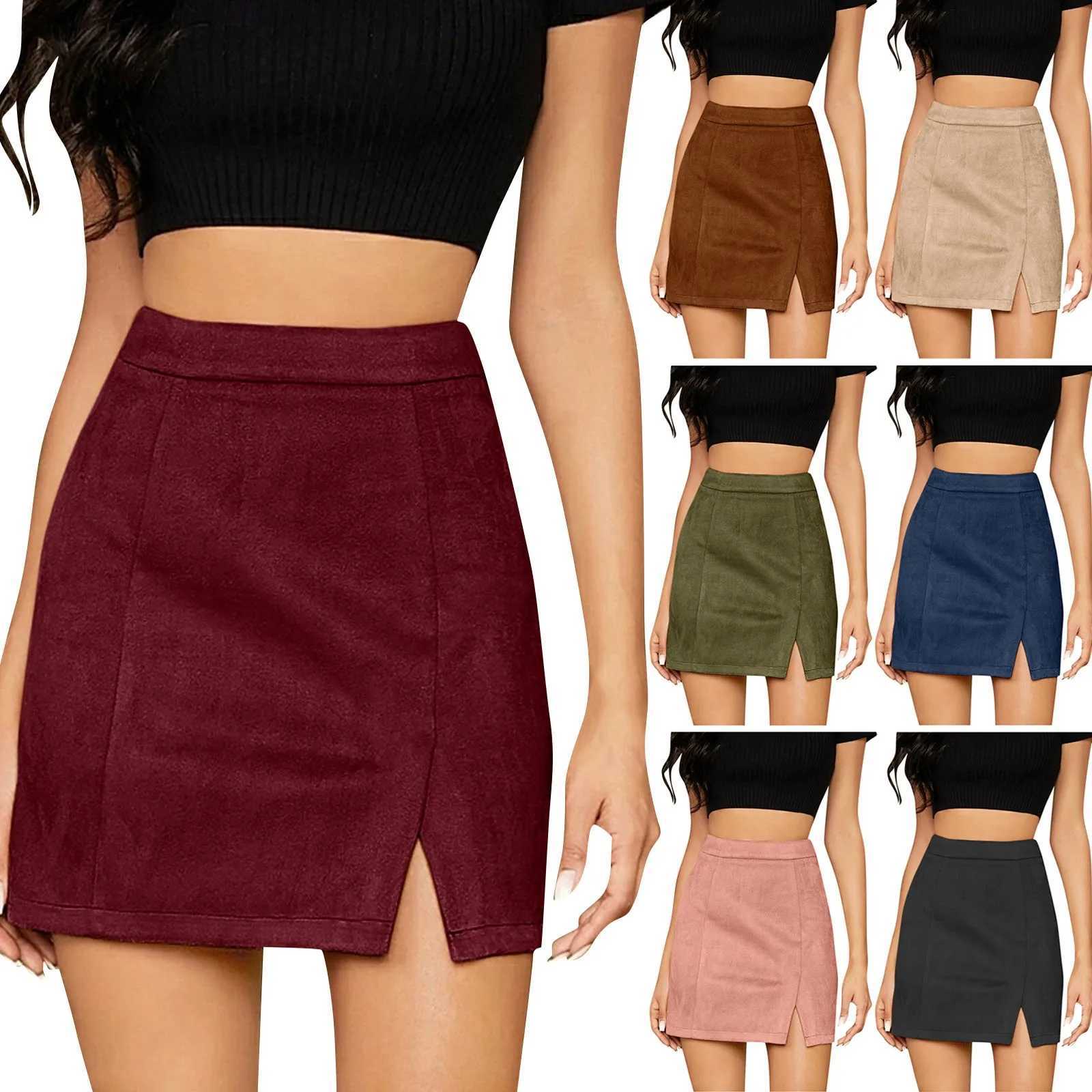 Women Sexy Slim Fit Suede Covered Buttocks Short Skirt With High Waist Girls Fashion Daily Solid Color A-Line Zipper Midi SkirtXJ241221