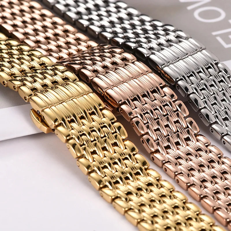 Stainless Steel Slim Watch Band Accessories 16mm 18mm 20mm 22mm Gold Silver Waterproof Butterfly Buckle Strap L4 241220