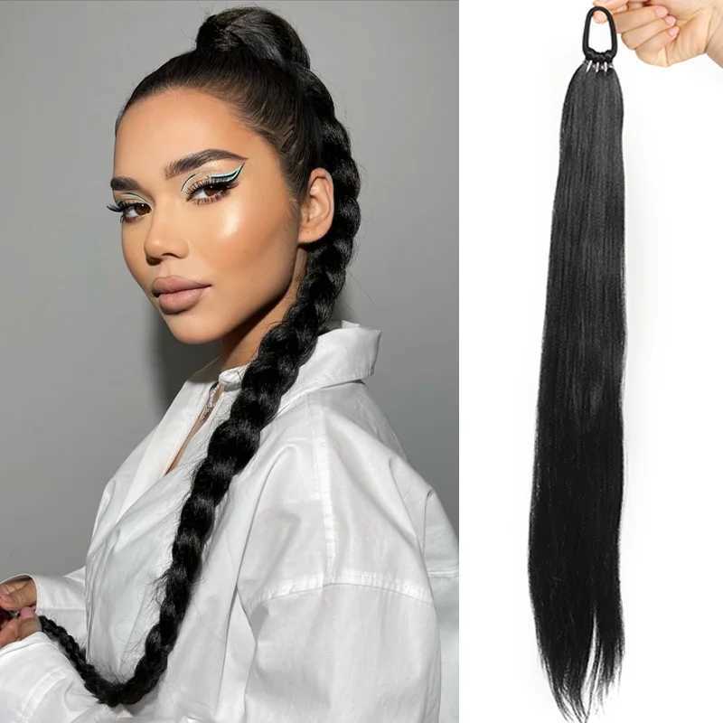 Ponytail Extensions Synthetic With Hair Tie Wrap Around Hair Braid Extensions Tail Rubber Band Hair Ring 28 Inch Ombre Braid DIYXJ241221