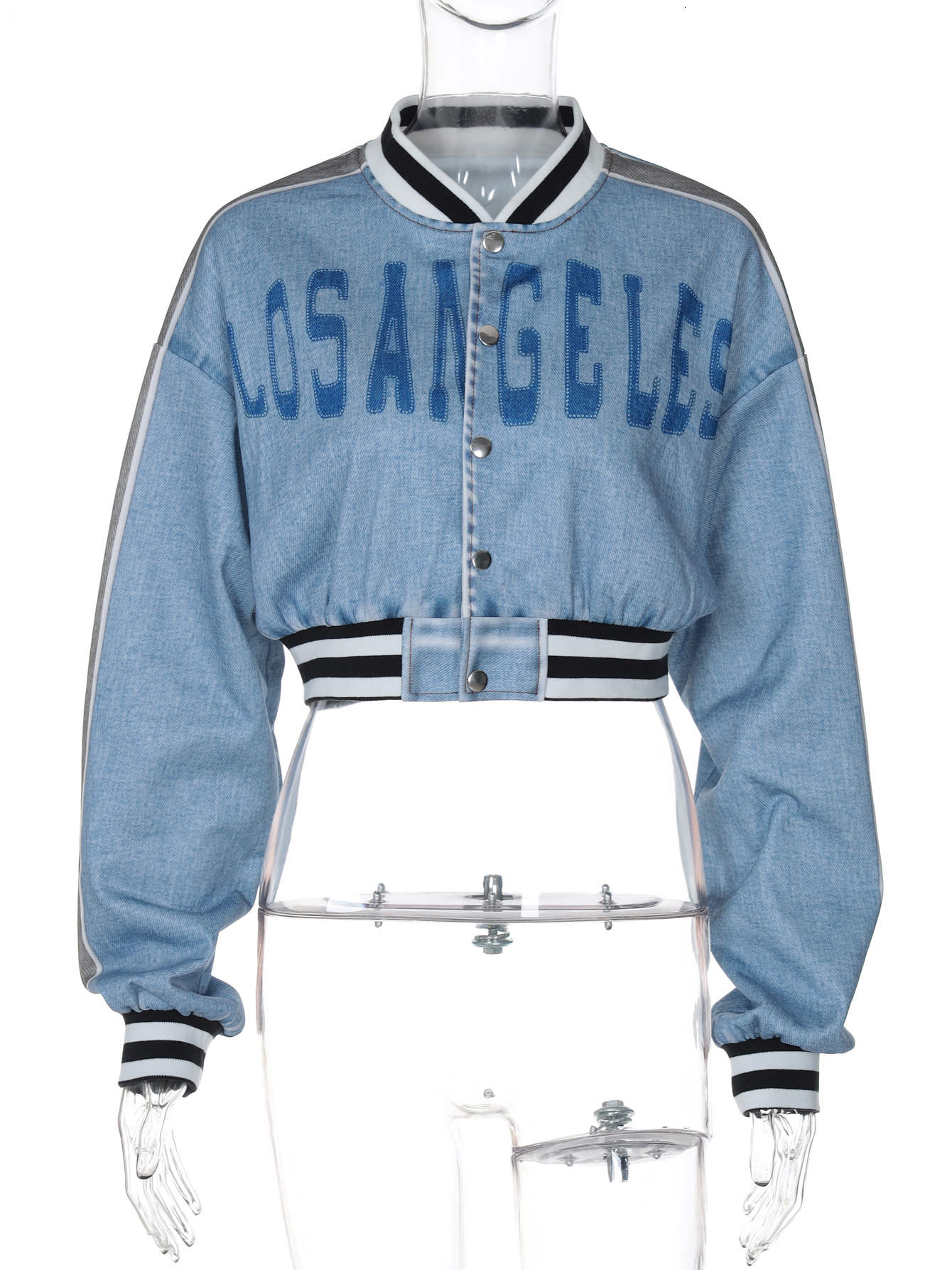 Hawthaw Women 2024 Autumn Winter Long Sleeve Streetwear Letter Print Denim Hoodie Coat Jacket Tops Wholesale Items For Business
