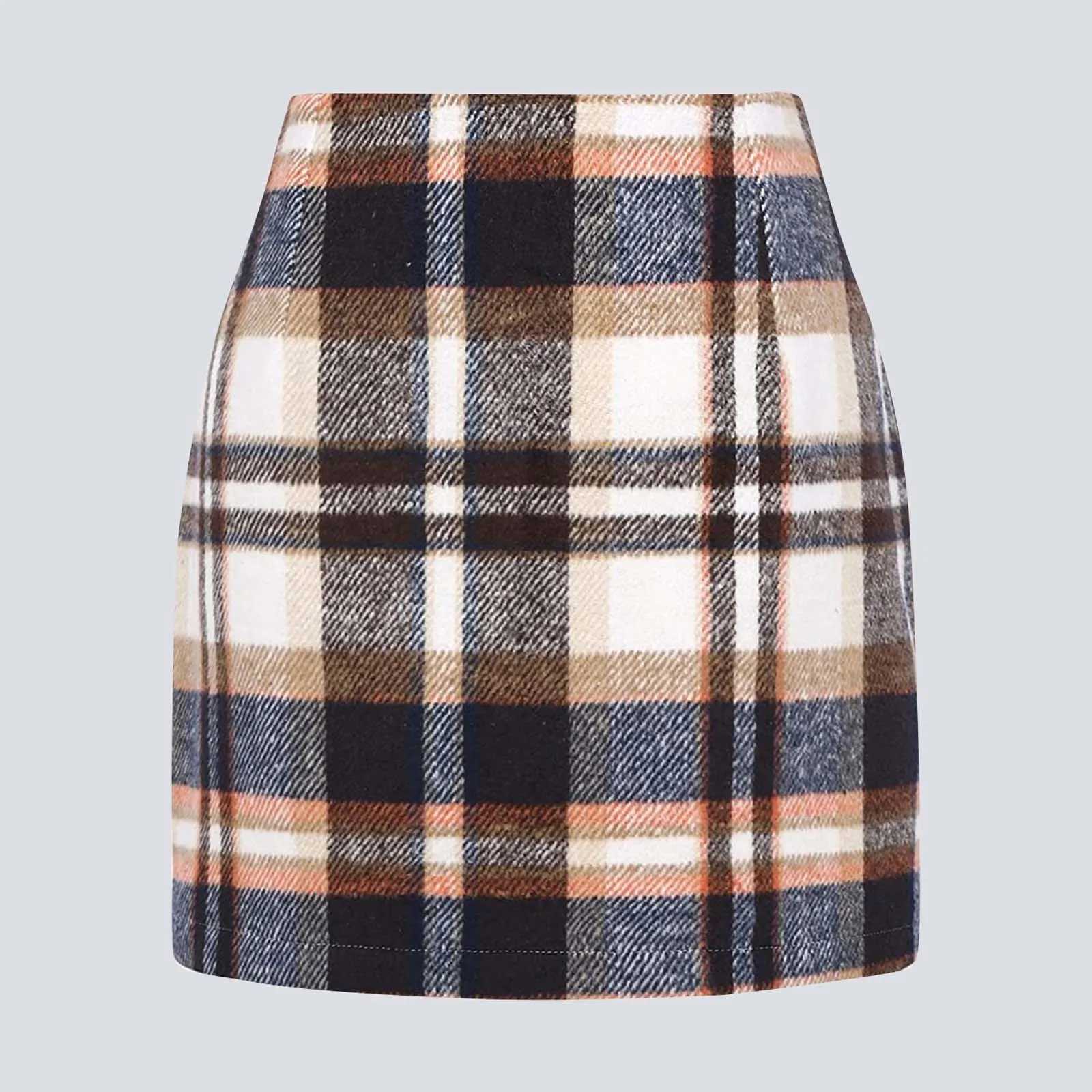 Womens High Waist Plaid Skirts Slim Fit Bodycon Pencil Wool Mini Skirts Autumn Winter Streetwear Ladies Skirts Ropa De jerXJ241221