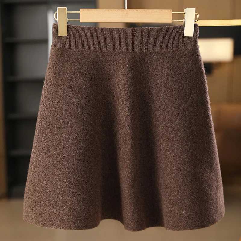 Autumn Winter Women Korean Version Sexy A-line Short Skirt 100% Merino Wool Knitwear Fe Grace Soft High Waist Mini SkirtXJ241221
