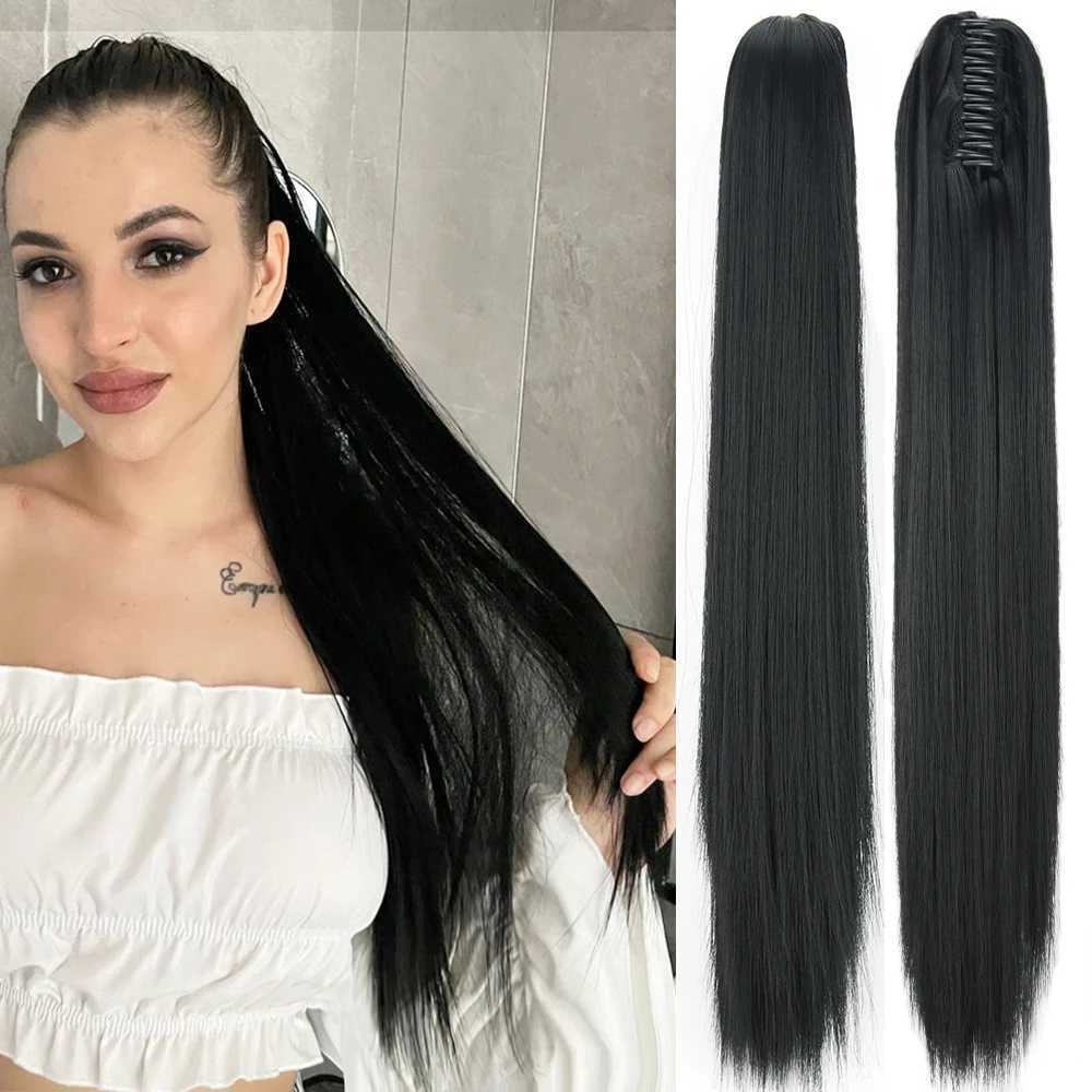 Synthetic Claw Clip Ponytail Hair Extension 24Inch Long Straight Ponytail Hair For Women Black Brown Pony Tail Hair HairpieceXJ241221