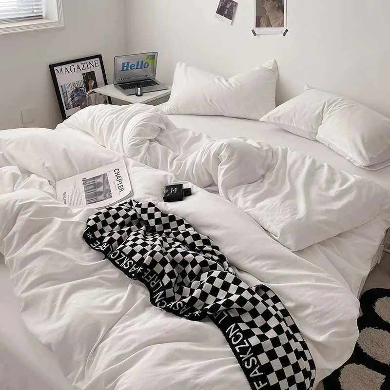 100% Cotton Pink Bedding Set Nordic Chic Duvet Cover Flat Sheet Pillowcase Soft Comforter Cover Bed Linen Boy Girl Home Textiles Y240730