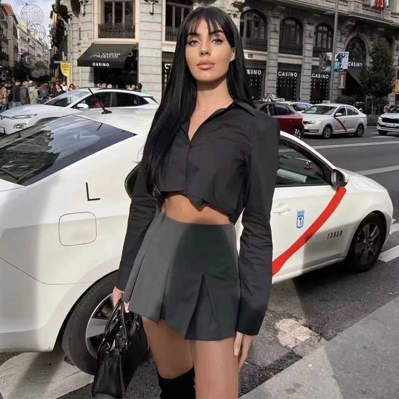 TR 2024 Womens Skirt Pants Pleated Gray Mini Skirt Shorts High Waist Summer Black Skort For Women Casual A Line Skirt PantsXJ241221
