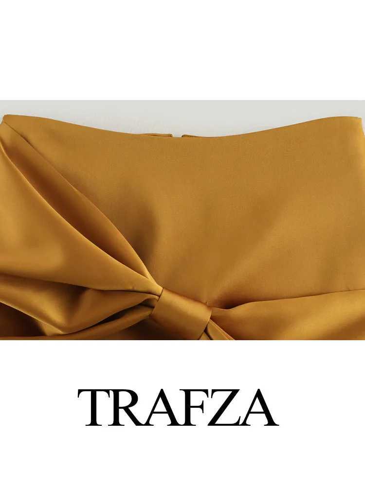 TRZA Women Summer New Fashion Short Skirt Solid High Waist Bow Decorate Zipper Skirts Fe High Street Slim Mini SkirtsXJ241221