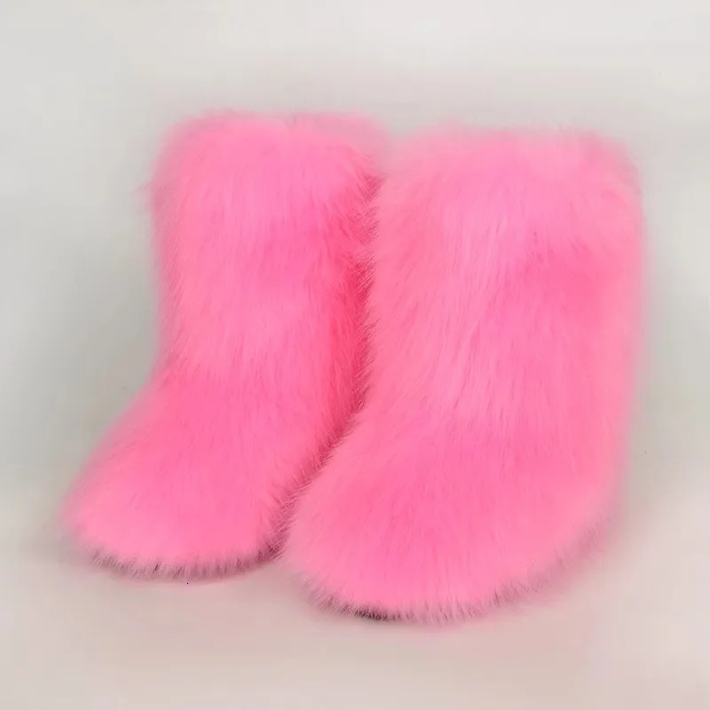Winter Kids Warm Snow Boots Toddler Girl Puffy Fur Boots Children Furry Shoe Rubber Flat Non-slip Slip-on Boots Fur Shoes 241220
