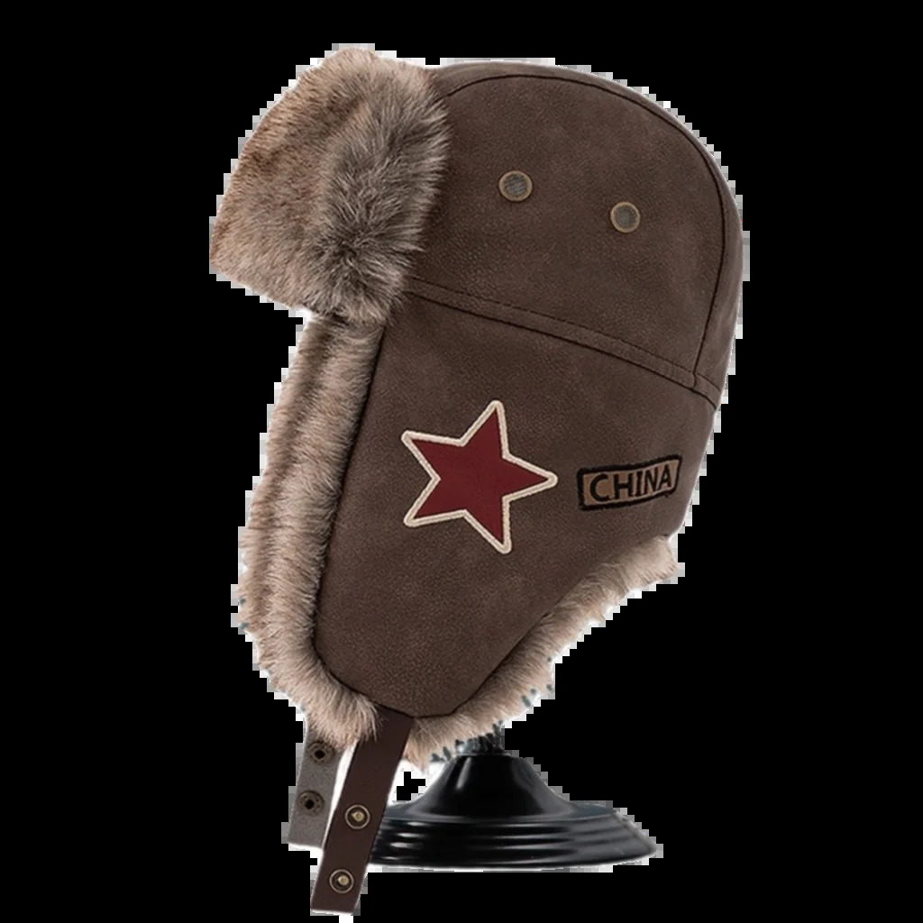 Lei Feng hat mens plush ear hat womens winter bicycle waterproof and windproof red star hat retro warm and cold hat 241220