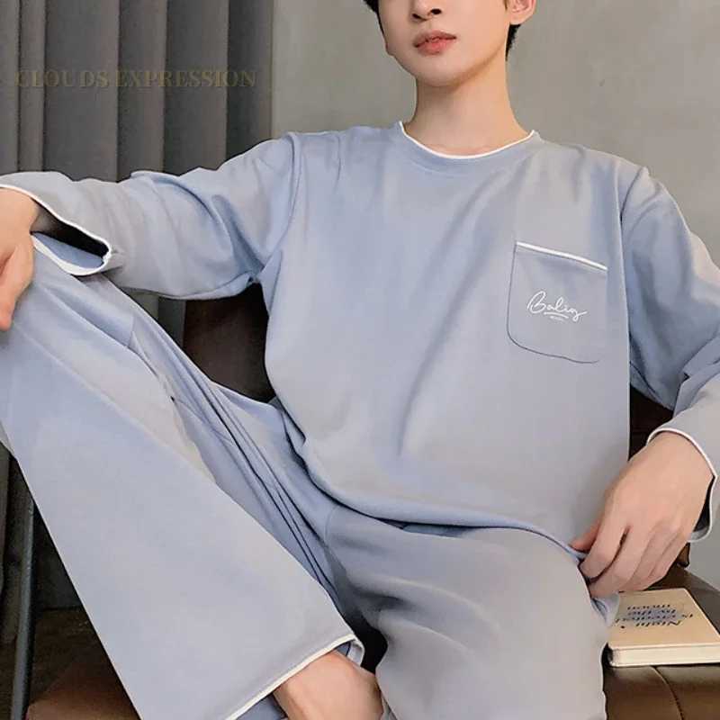 Spring and Autumn Knitted Long Sleeve Mens Pajama Set Mens Pajama Set Letter Pajama Mens Plain Pajama Set W241221