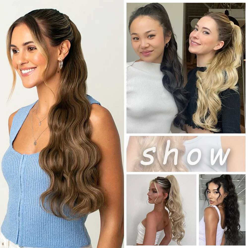 Synthetic 24Inch Long Wavy Claw Clip On Ponytail Hair Extension Blonde Ponytail Extension For Women Pony Tail Hair HairpieceXJ241221
