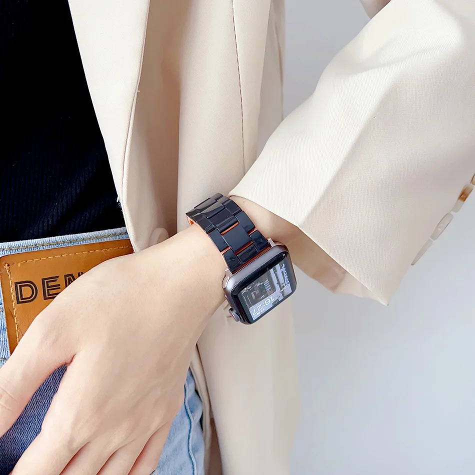 Resin Strap For Watch Series 9 8 7 6 SE 5 4 3 45/44/42/41/40/38mm Fashion Print Band Hard Bracelet For iWatch ULtra 2 49mm 241220