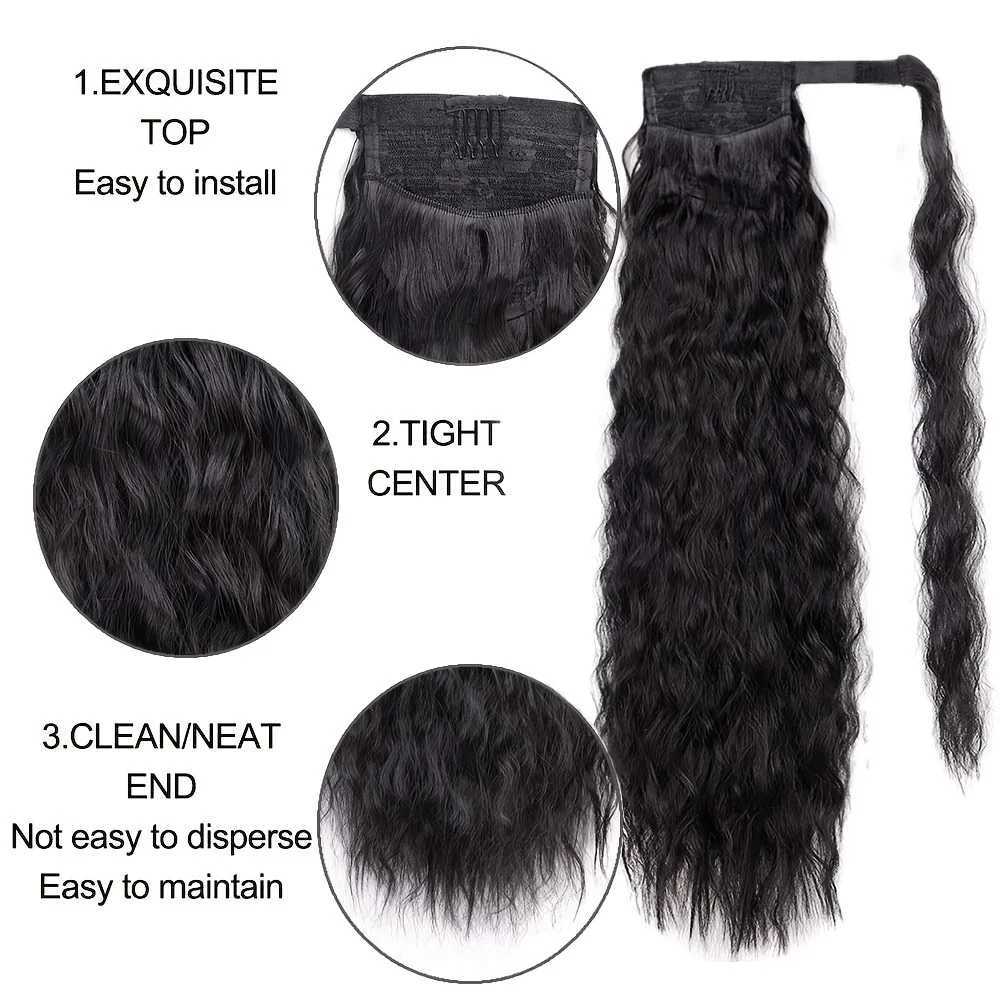 22inch Corn Wave Ponytail Extension Clip in Long Wavy Curly Wrap Around Pony Tail Heat Resistant Synthetic Hairpiece for WomenXJ241221
