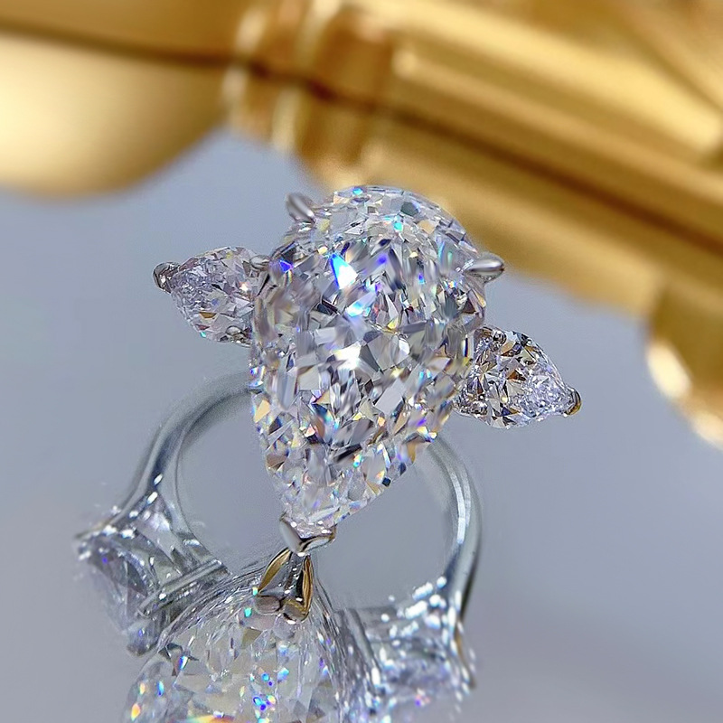 Brand Wedding Rings Gorgeous Luxury Jewelry Soild 100% 925 Sterling Silver Water Drop designer Pear Cut Natural Moissanite Diamond Women Eternity Band