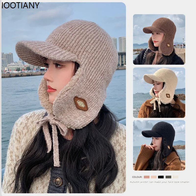 Winter plush thick warm Lei Feng hat outdoor windproof earmuffs knitted warm plush hat skiing bicycle antifreeze hat 241220