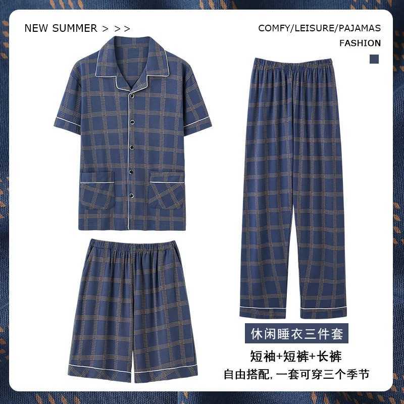 2019 New Cotton Pajamas Mens 3-Piece Set Pajamas Size 4XL Open Knitted Woolen Sweater Pajamas Short Top Shorts and Pants W241221