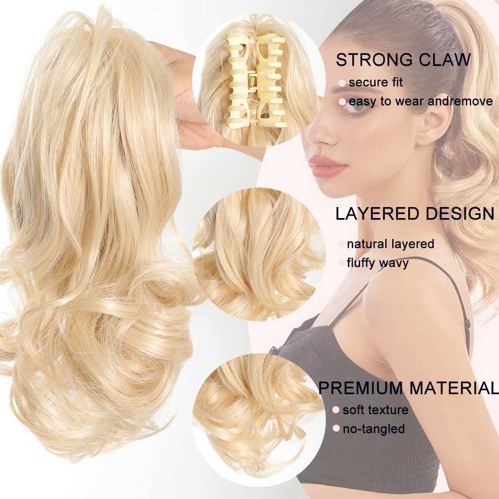 Aosiwig Synthetic Short Wavy Ponytail Claw Curly Ponytails Extension Blac Blodne Hairpiece Fake False Hair For Women Daily PartyXJ241221