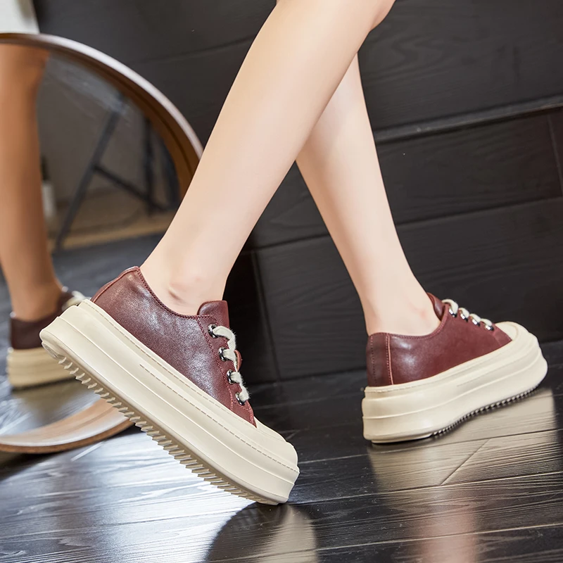 AIYUQI Sneakers Female Genuine Leather Autumn Platform Women Board Shoes Lace-up Casual Shoes Women