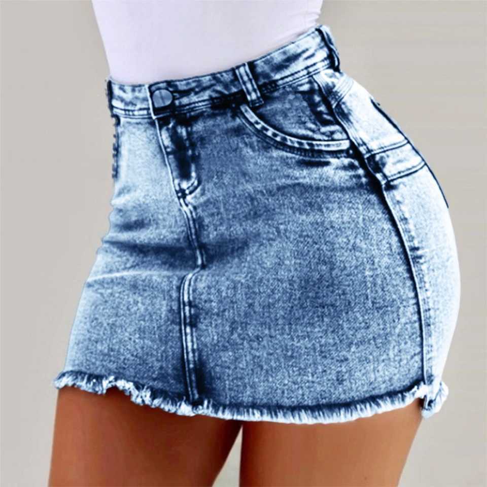 Sexy Denim Skirt Summer New Womens Stretch Wrap Bodycon Miniskirt Hot Girls Fashion Street Zipper Fly Pockets Slim Short SkirtsXJ241221