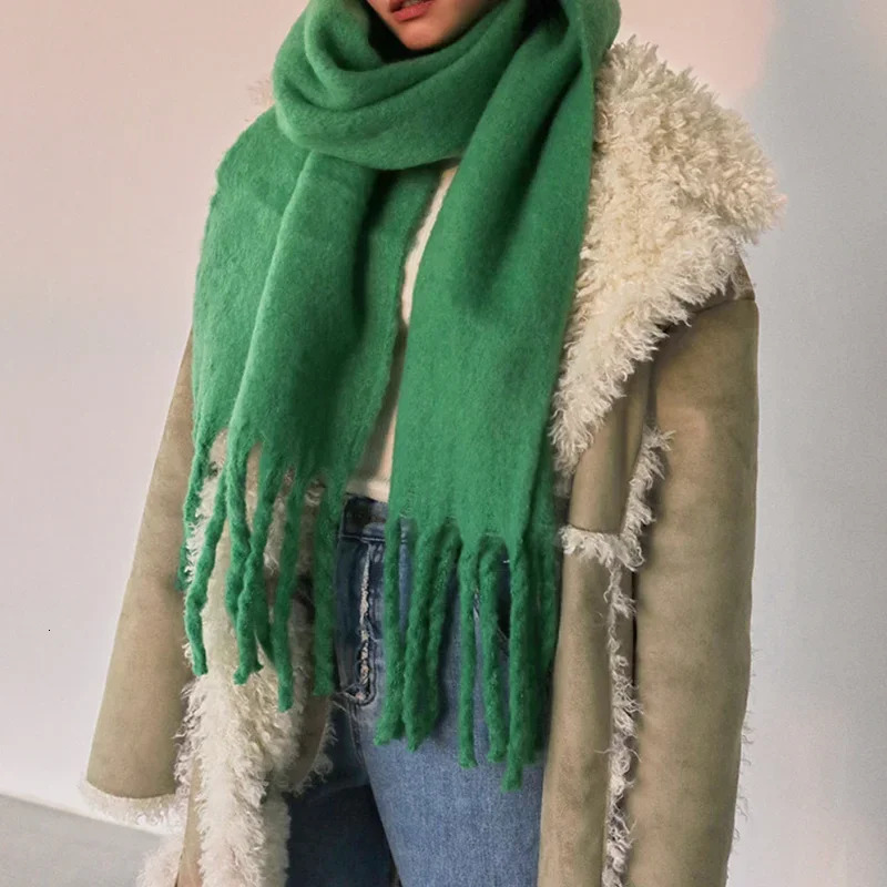 1pc Women Thick Shawl Wraps Cashmere Scarf Winter Warm Solid Color Blanket Scarves Long Tassel Hijab 241220
