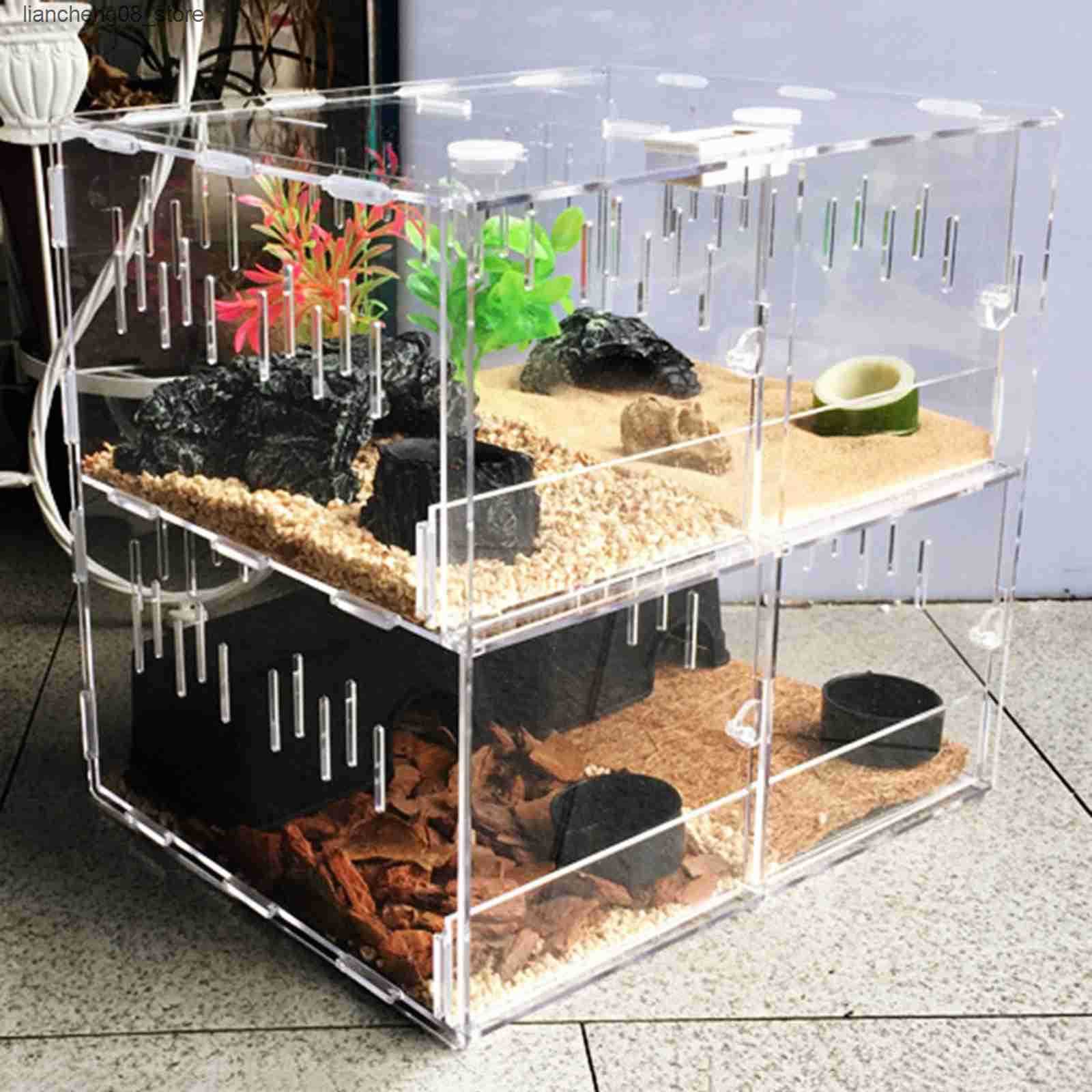 Other Pet Supplies 4-grid acrylic pet reptile cage breeding box Terrarium lizard insect climbing spider snake jar transparent L240910