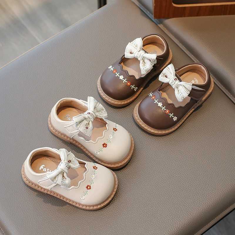 Sneakers Sweet Style Baby Girls Leather Shoes Children Kids Love Bow Princess Shoes Soft Sole Anti Slip Lightweight Infant Toddler Shoes H241221