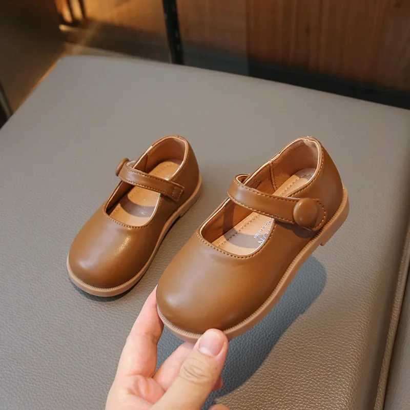 Sneakers Black School Girl Leather Shoes New Solid Color Autumn Versatile Kids Mary Jane Shoes Fashion Non-slip Children Princess Shoes H241221