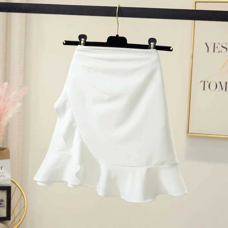 ever Womens High Waist Mermaid Short Skirt Korean Fashion Asymmetrical Ruffles Mini Skirts Woman Sexy Office A-line SkirtXJ241221