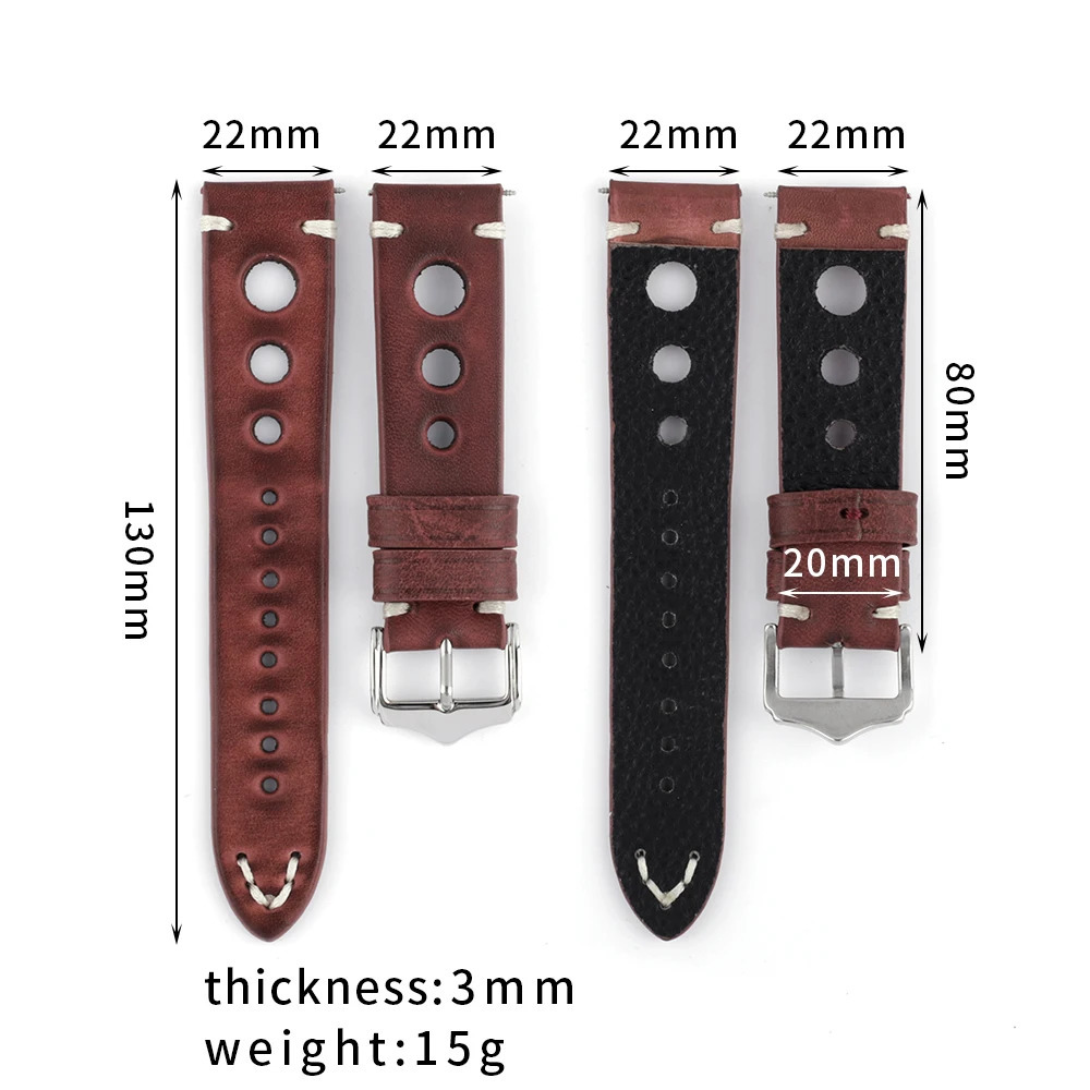 Handmade Genuine Leather Watchband 20mm 22mm 24mm Vintage First Layer Cowhide Watch Strap Bracelet Replacement for Men 241220