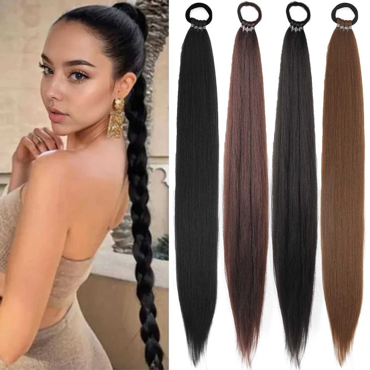 Braid DIY Ponytail Extensions Synthetic With Hair Tie Wrap Around Hair Braid Extensions Tail Rubber Band Hair Ring 28 Inch OmbreXJ241221
