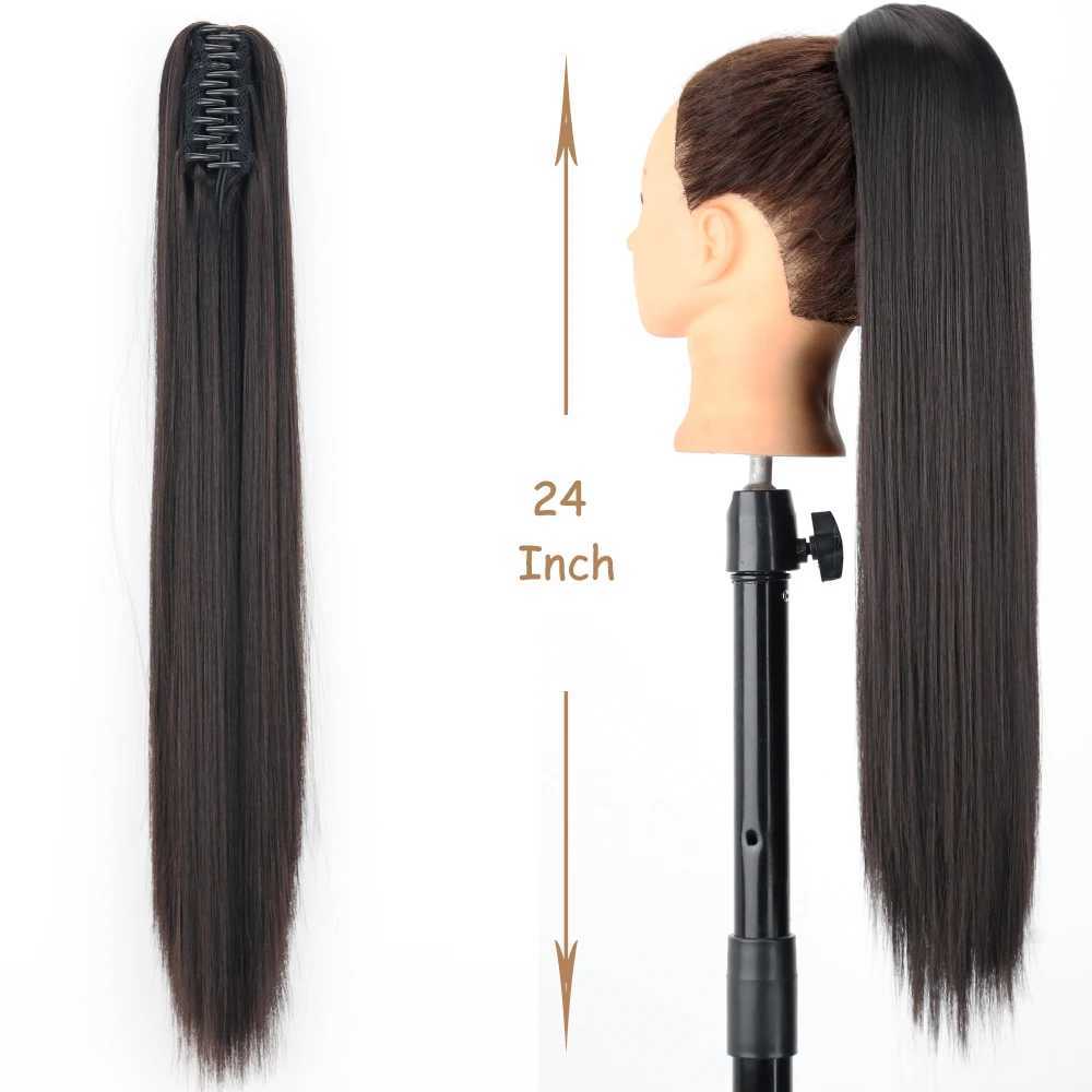 Synthetic Claw Clip Ponytail Hair Extension 24Inch Long Straight Ponytail Hair For Women Black Brown Pony Tail Hair HairpieceXJ241221