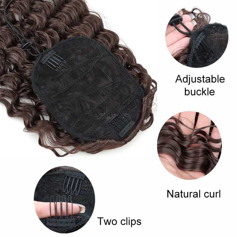 Synthetic Deep Wave Ponytail 22Inch Kinky Curly Drawstring Ponytail Extensions for Women Clip On Pony Tail Hair HairpieceXJ241221