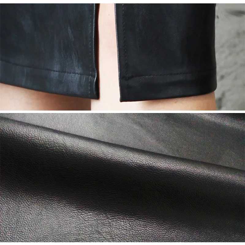 Black Leather Skirt Women 2024 Autumn Midi PU Pencil Skirt Office Sexy Package Hip Front Or Back Slit Skirts 5XLXJ241221