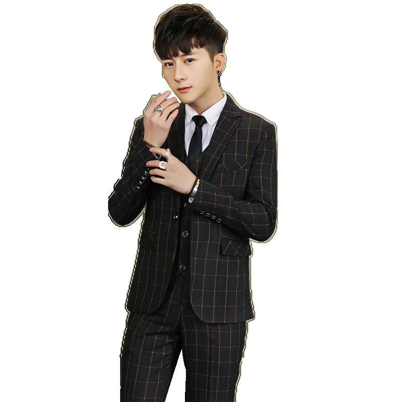 F1221Groom and best man suit five piece checkered suit