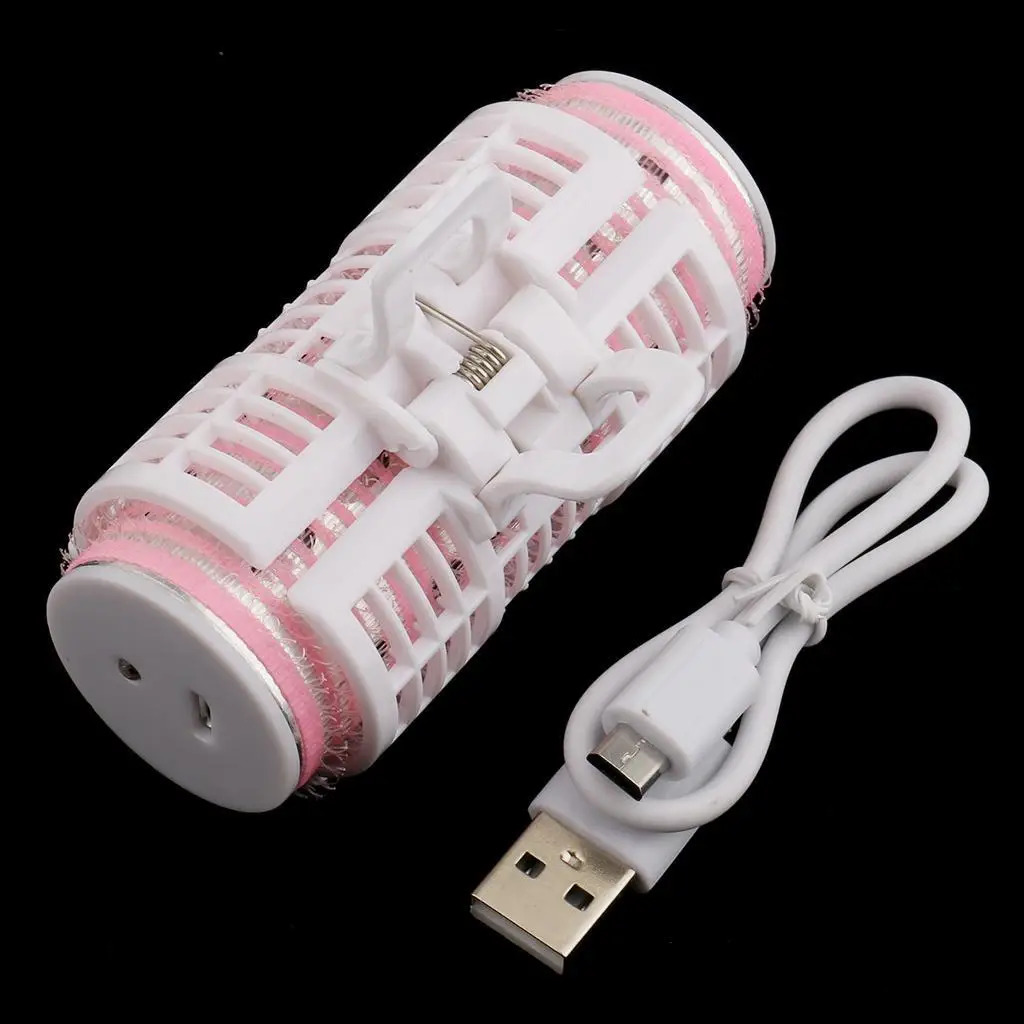 USB Rechargeable Double-deck Roller Hair Curler Clip Home Salon Clamp Pink 241220