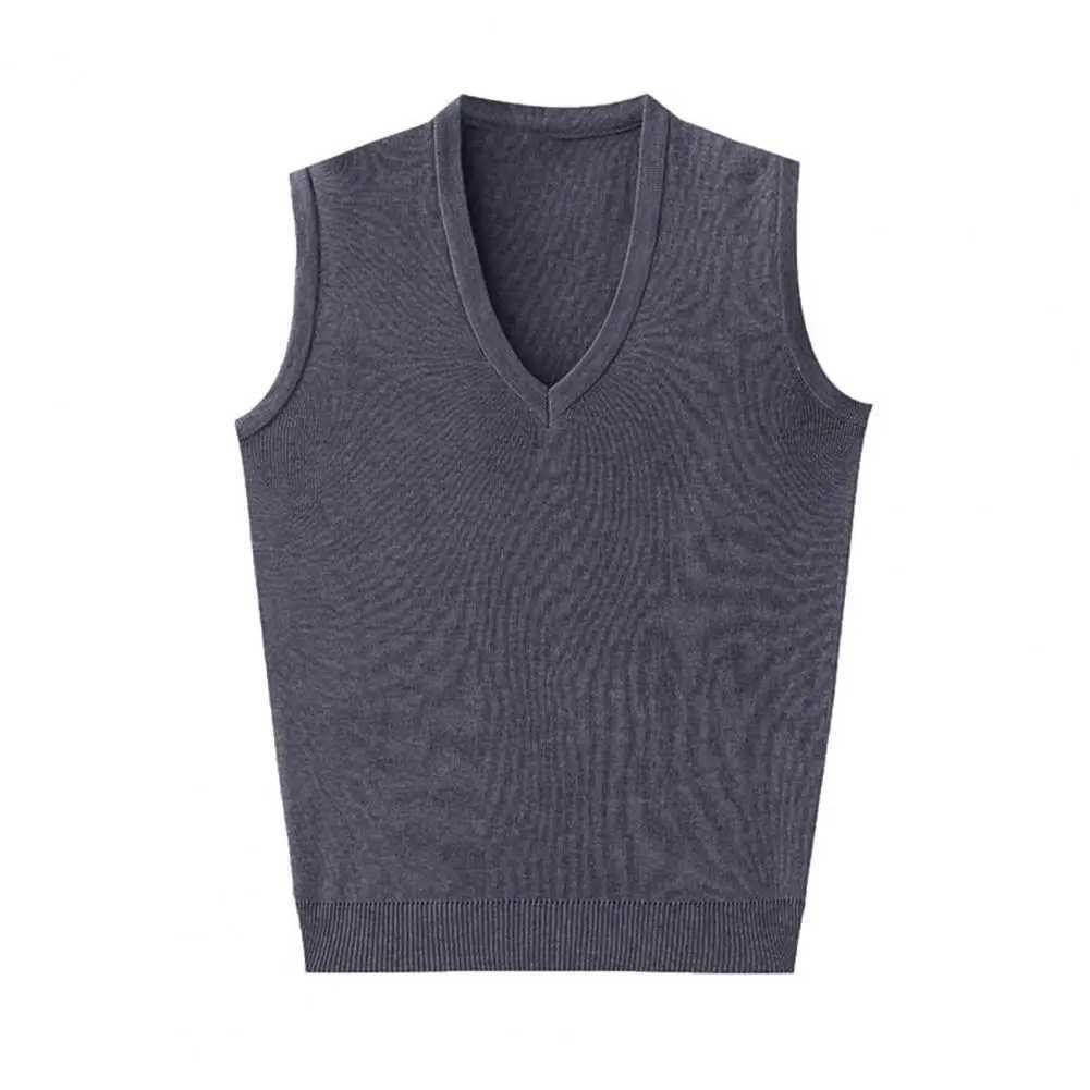 Solid Color Sleeveless Vest Knitted Vest Versatile Mid-aged Mens V-neck Knitted Sweater Vest Slim Fit Sleeveless PulloverXJ241221
